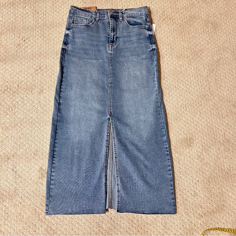 Maxi Denim Skirt with 4 pocket styling and split front.